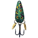 The Mook Lure - Bloody Frog, a hand-assembled fishing lure with a vibrant frog design and sharp hooks.