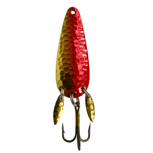 Mook fishing lure slasher in red and gold design with three hooks for effective fishing.